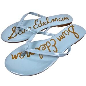 Sexy Flip Flops Sam Edelman Light Blue Patent Sandals Slides Women's Size 8M